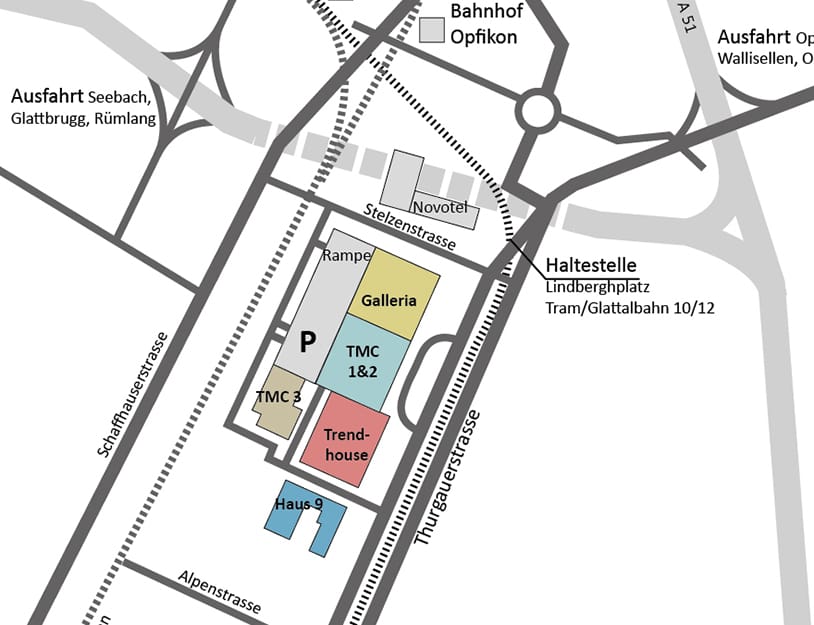 Tanzschule Glattpark 8152. Ballettschule Glattpark 8152. Lageplan Glattpark (Opfikon). Tanzgeheimnis Tanzschule / Ballettschule Zürich.