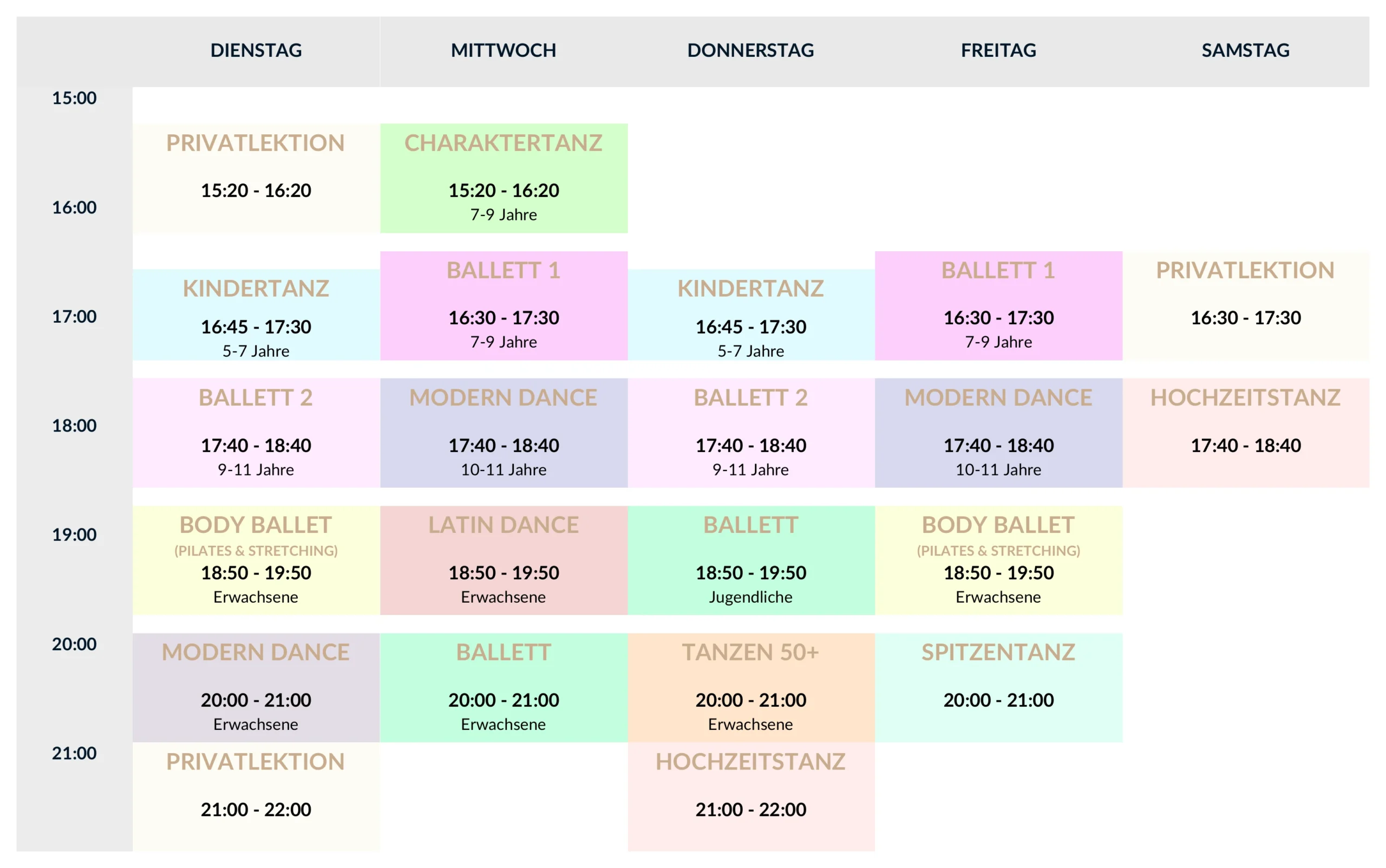 Stundenplan Tanzgeheimnis Tanzschule Ballettschule Zürich